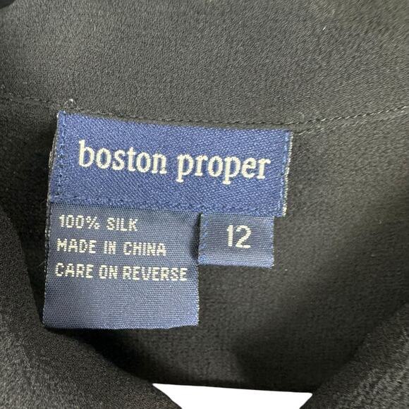 Boston Proper Vintage 100% Silk Black Collared Sheer Button Up Blouse Size 12 - Picture 6 of 7